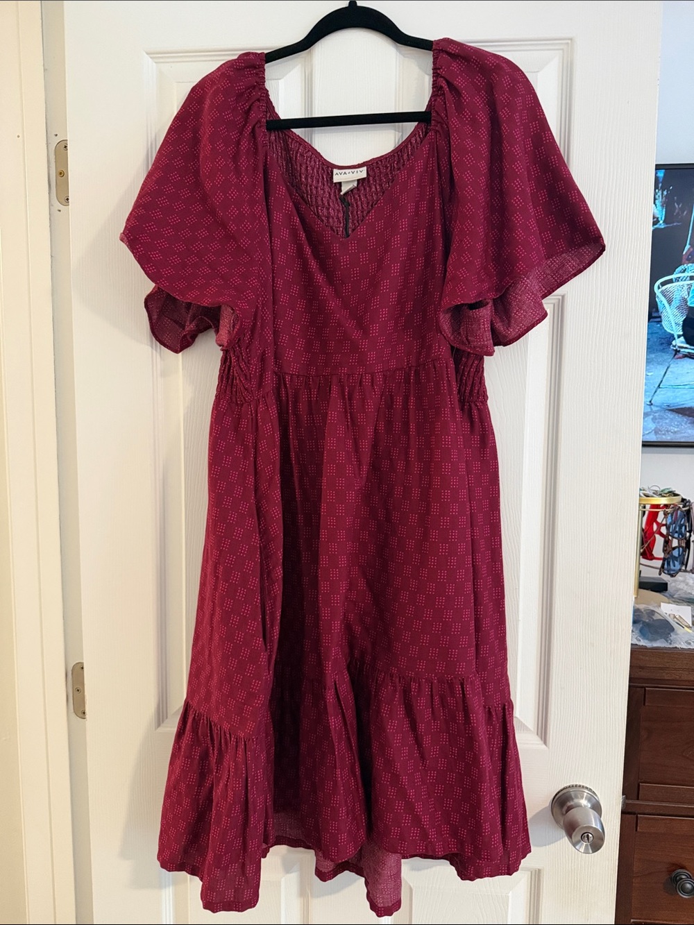 Ava & Viv Burgundy Flutter-Sleeve Midi Dress